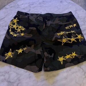 Valentino Green and Yellow Swim Trunks with Star Accents